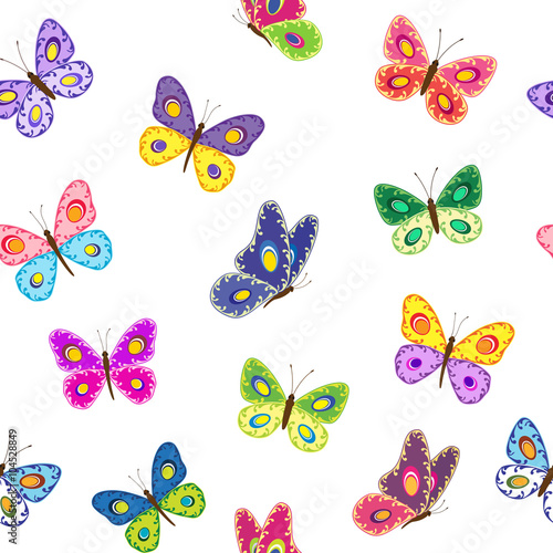 Beautiful seamless pattern with colorful butterflies.  Vector illustration.