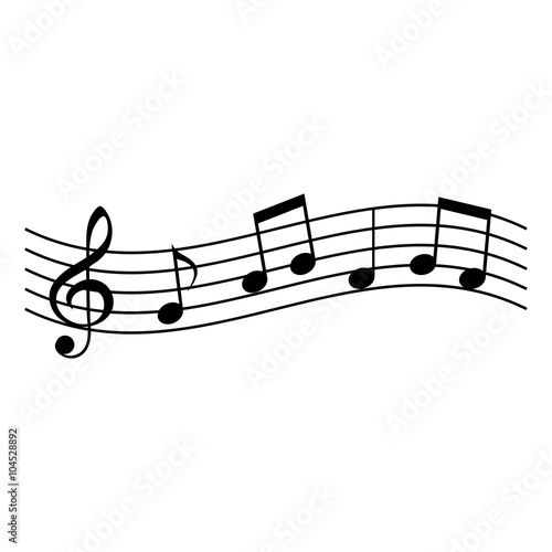 Music notes on stave. Vector illustration isolated white background.