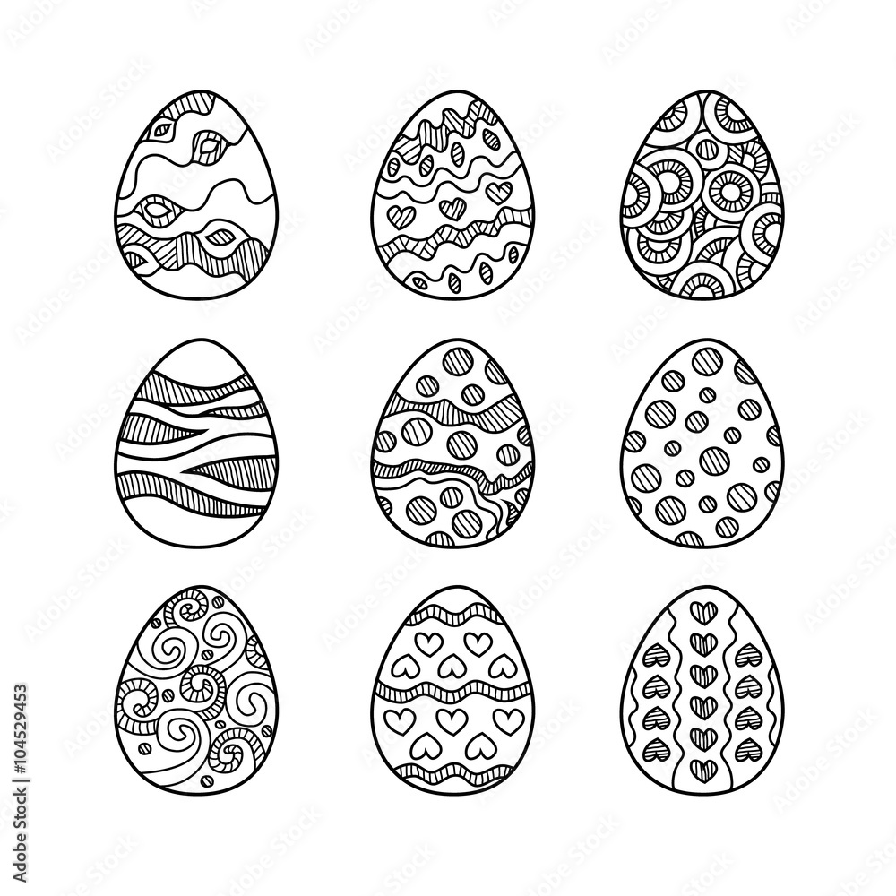 Set of hand drawn doodle easter eggs. Set of hand drawn doodle easter eggs.