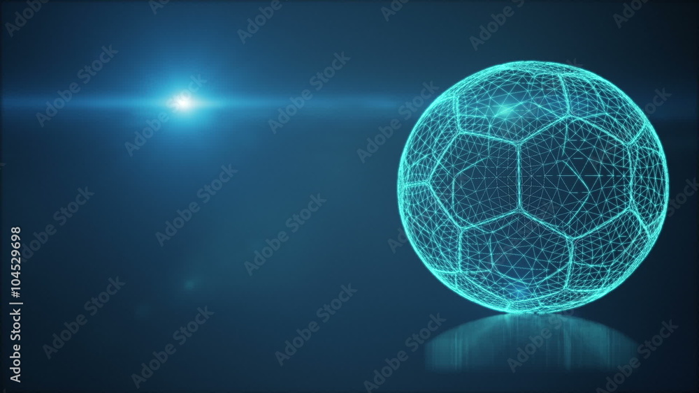 Wireframe Soccer Ball Sport Background - Motion background with spinning soccer ball, rings and glowing spirals. Loop. 