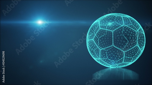 Wireframe Soccer Ball Sport Background - Motion background with spinning soccer ball, rings and glowing spirals. Loop. 