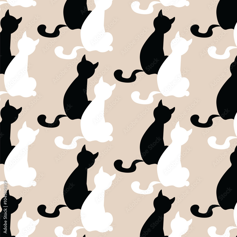 Black and white cats pattern. Vector Stock Vector | Adobe Stock