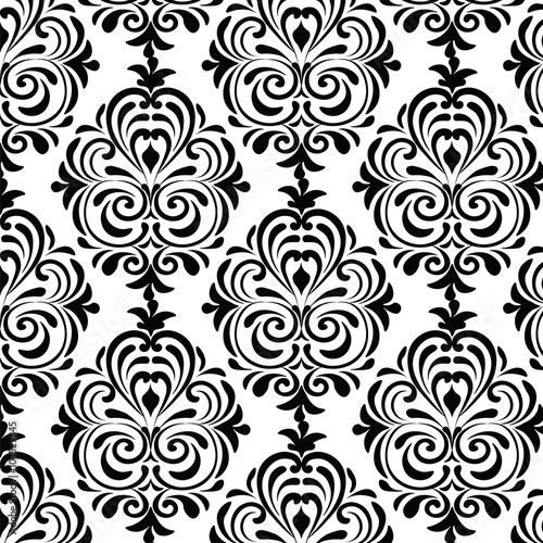 Classic style floral ornament pattern in black. Vector