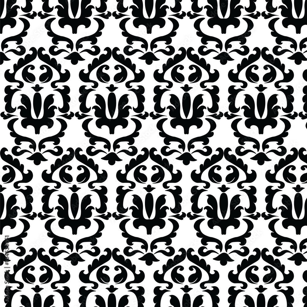 
Classic style damask ornament pattern in black and white. Vector