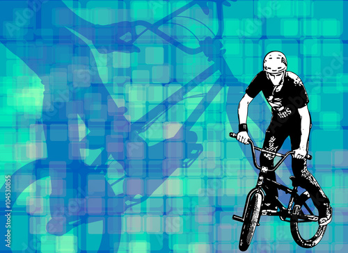 bmx stunt cyclist on the abstract background - vector