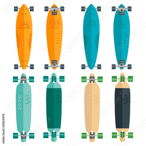 Illustration of flat longboards isolated on white background.