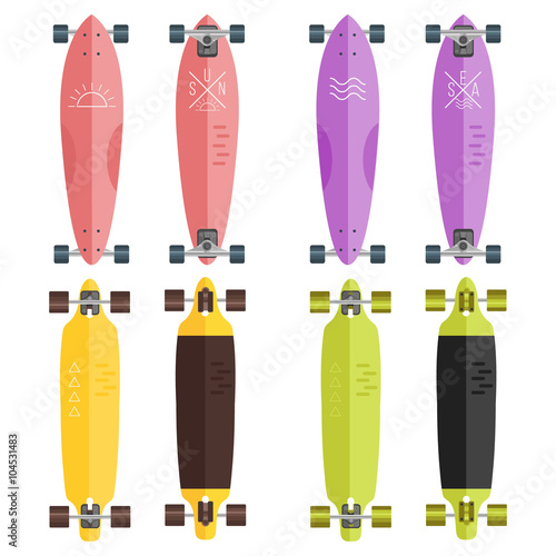 Illustration of flat longboards isolated on white background.