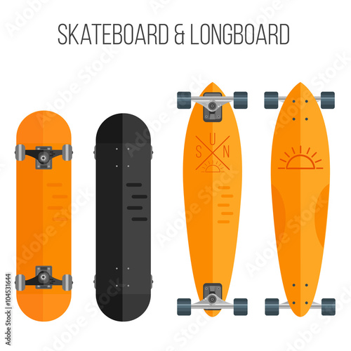 Vector Illustration of flat skateboard and longboard