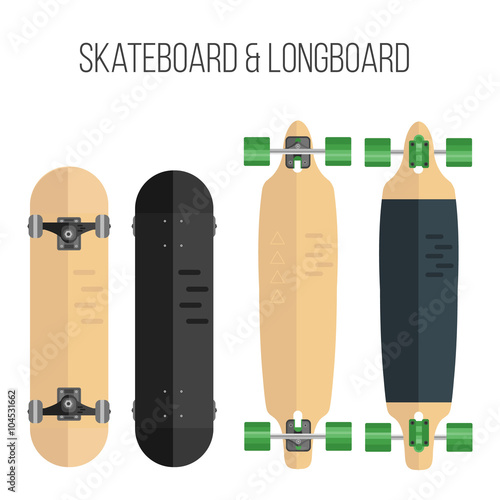Vector Illustration of flat skateboard and longboard