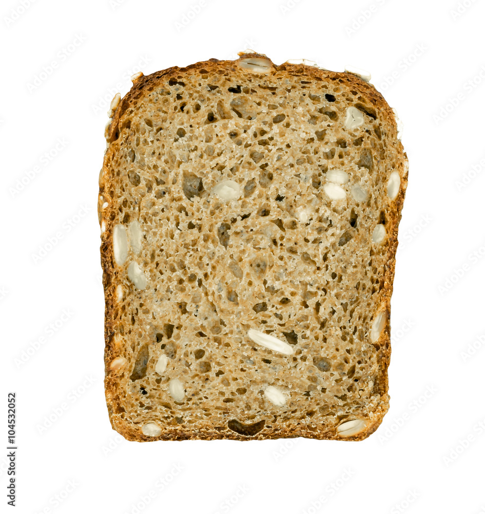 Brown bread slice isolated white background