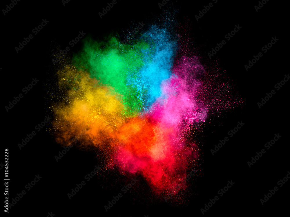 Colorful Dust Particle Explosion Isolated on Black Background Colorful Dust Particle Explosion Isolated on Black Background