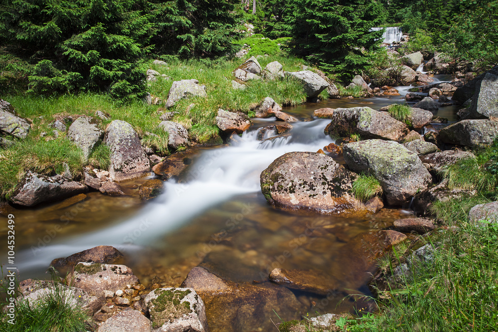Waterfall at White Labe River in Giant Mountains Waterfall at White Labe River in Giant Mountains