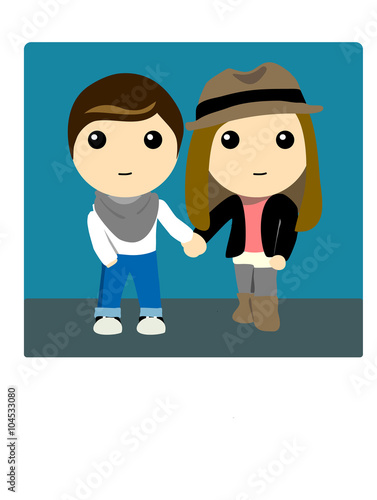 Cool hipsters boy and girl in trendy outfit