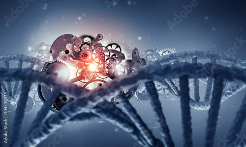 DNA molecule and cogwheel engine photo