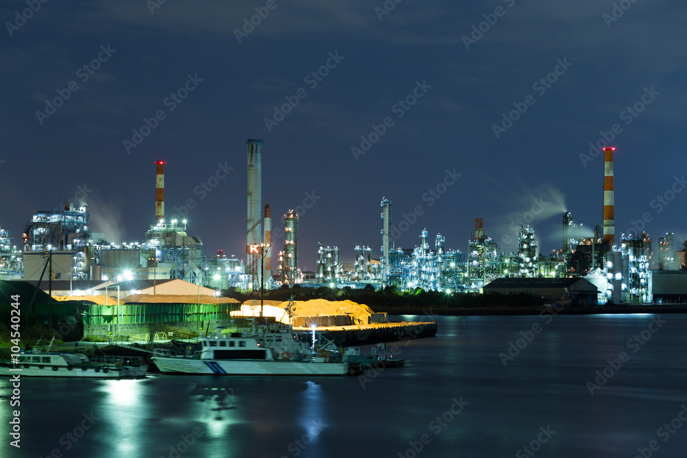 Seaside Industrial Factory working at night