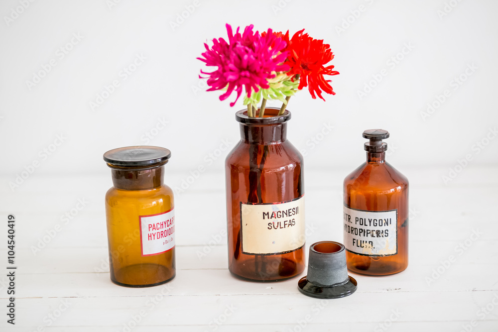 Antique glass bottles retro stylish design Antique glass bottles retro stylish design