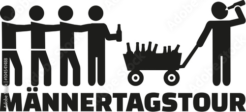 Tablou pe pânză Fathers day tour with handcart and beer german