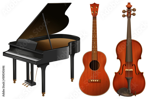Musical instruments with piano and guitar