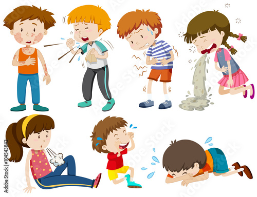 Boys and girls being sick
