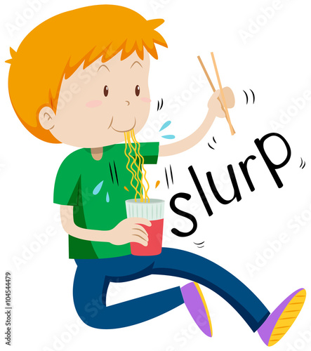 Boy slurping noodles from the cup