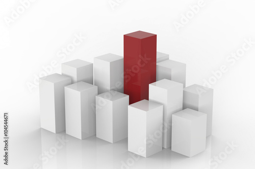 leadership concept with 3d rendered red and white buildings on white background