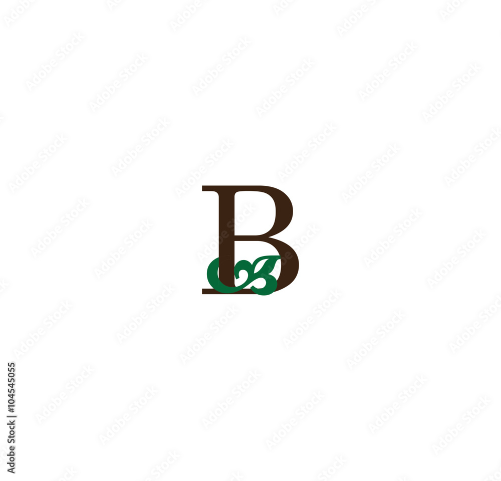 B initial letter with green leaves B initial letter with green leaves