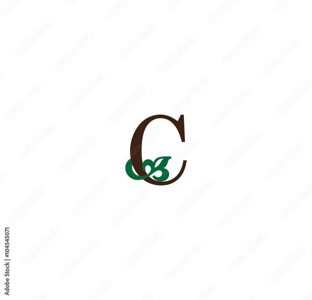C initial letter with green leaves C initial letter with green leaves