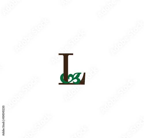 L initial letter with green leaves
