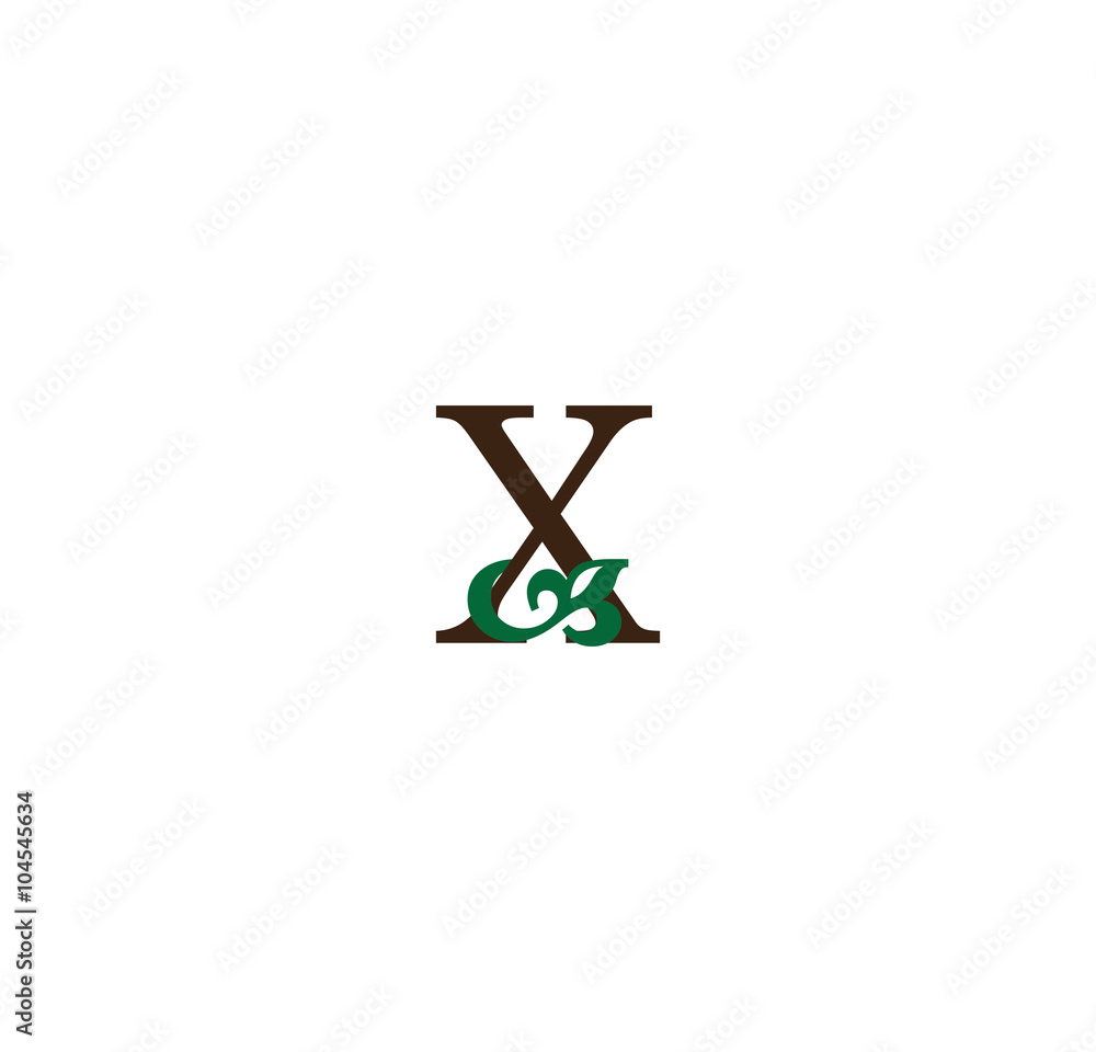 X initial letter with green leaves X initial letter with green leaves