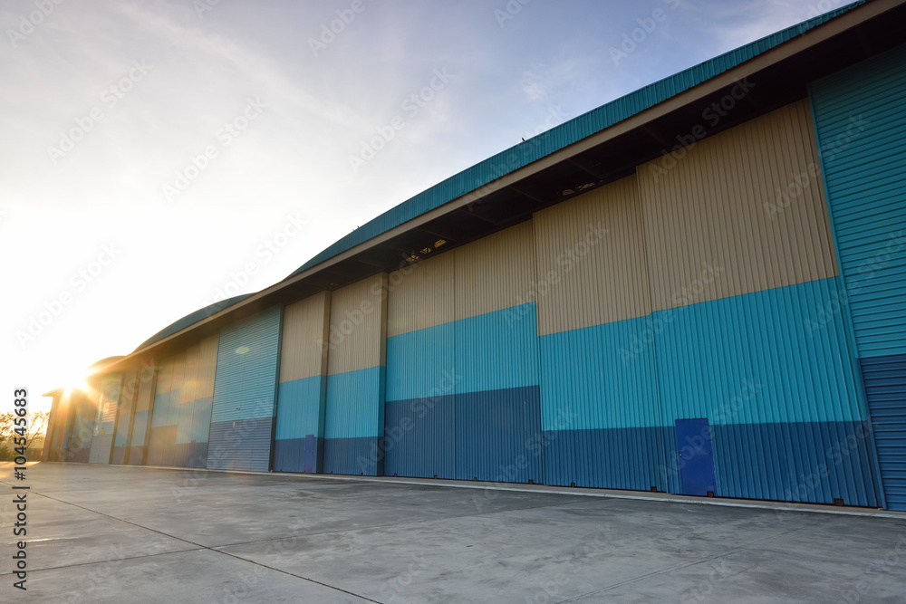 Closed hangar in aerodrome Closed hangar in aerodrome