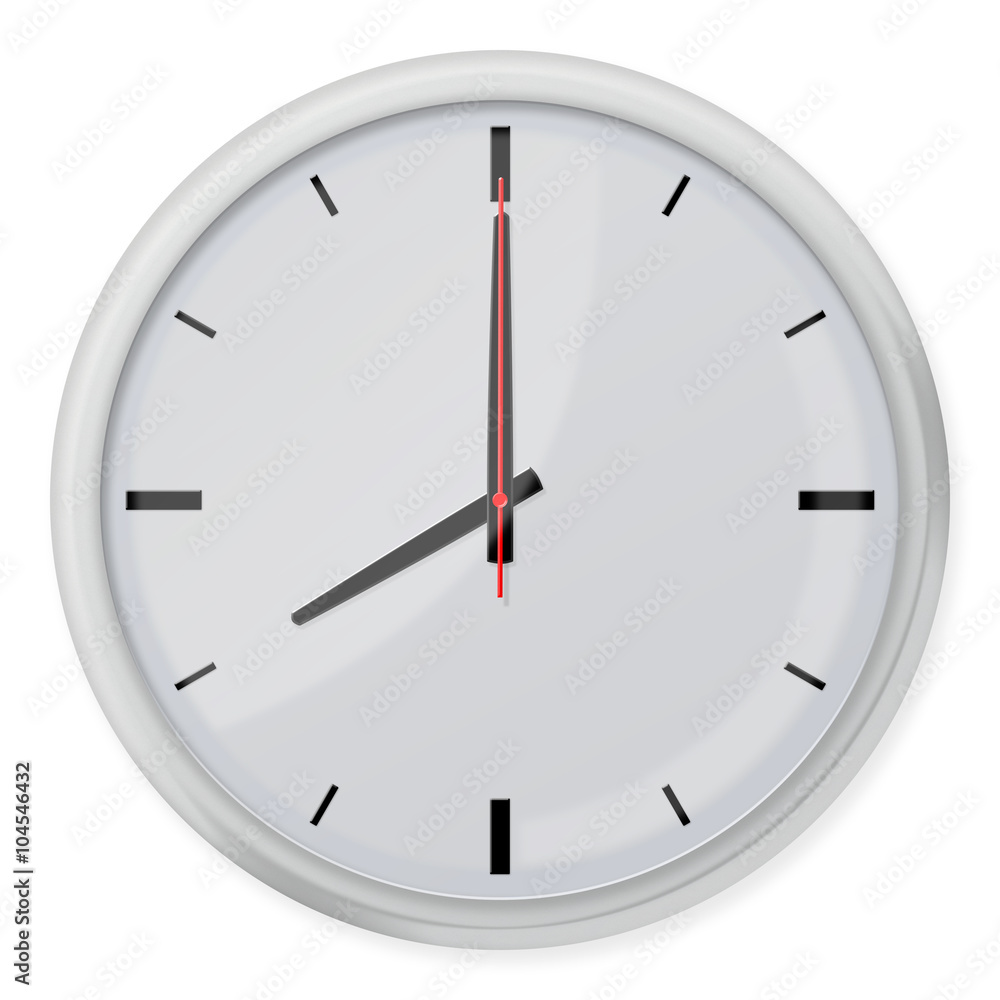 Round wall clock with shadows isolated on white background. Round wall clock with shadows isolated on white background.