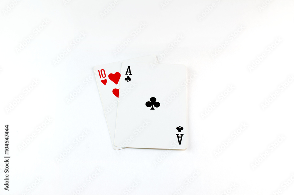 two playing cards ace and a ten