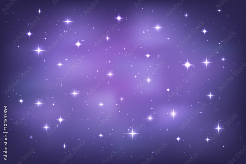 Night sky with glittering stars background. Vector 