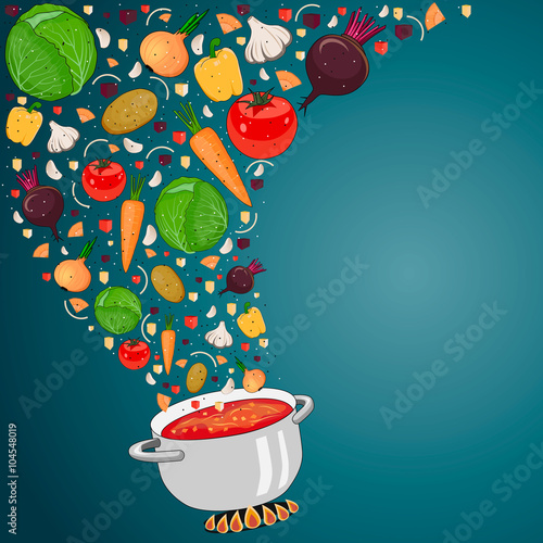 Cooking soup with vegetables. Vector illustration