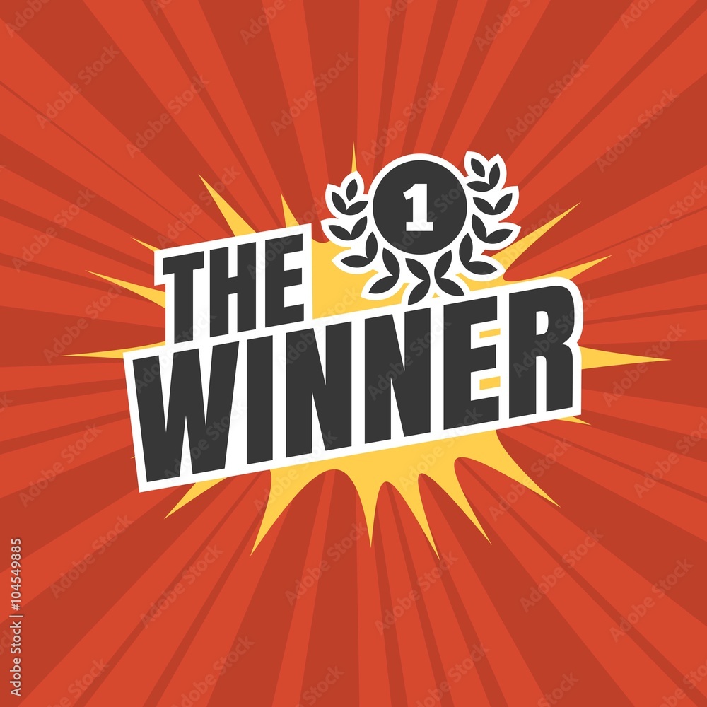 Fototapeta premium The winner, retro poster design with red sun rays background and wreath icon
