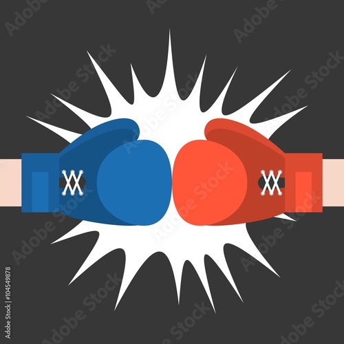 two boxing glove strike, flat design