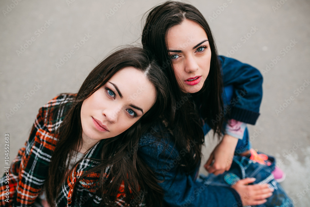 Two trendy and funny street girls Two trendy and funny street girls