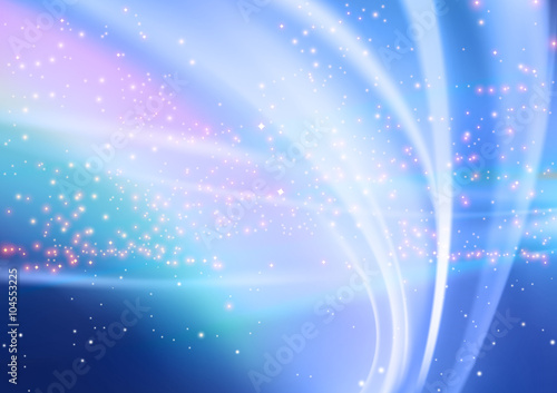 Abstract Glowing Light Beams and Starry Sky Background - Illustration, Vector