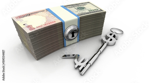 Konstfotografi Key to Financial Success, Dollar and Rupee symbol keys along with U