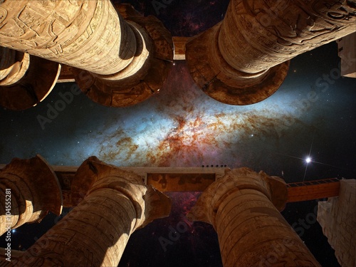 Photography Karnak columns and Cigar Galaxy (Elements of this image furnishe