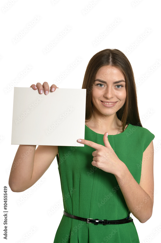 Beautiful woman and white signboard Beautiful woman and white signboard