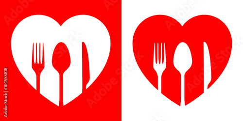 Icono plano corazon y cubiertos #1