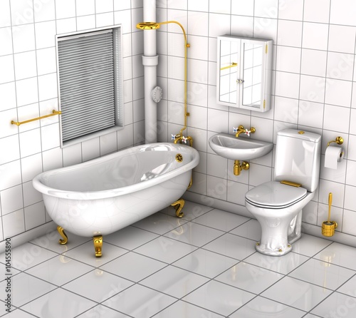 Restroom, bathroom, sink, toilet. 3d illustration.