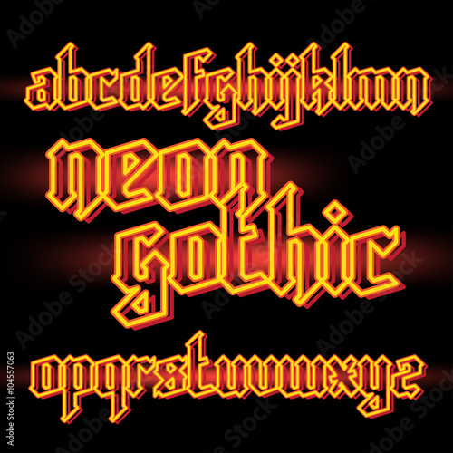 Neon light gothic font