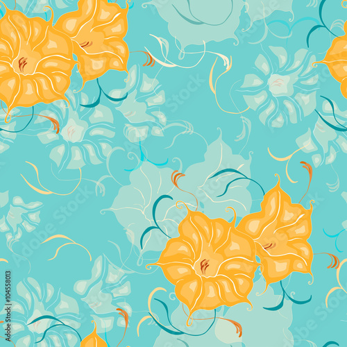 Floral blue pattern with orange flowers