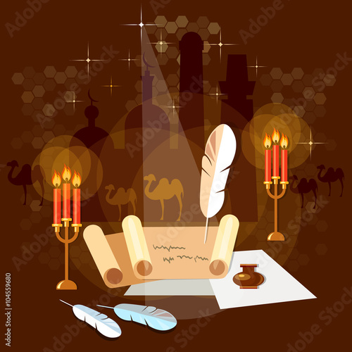 Ancient scroll paper old book magic poster mystic bright light