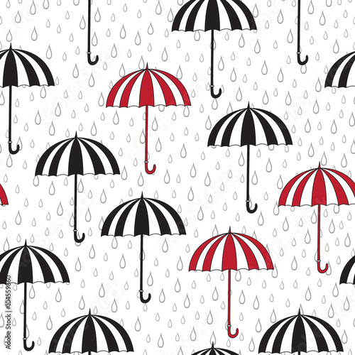 Seamless pattern with umbrellas and rain