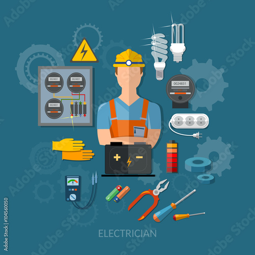 Professional electrician with electricity tools