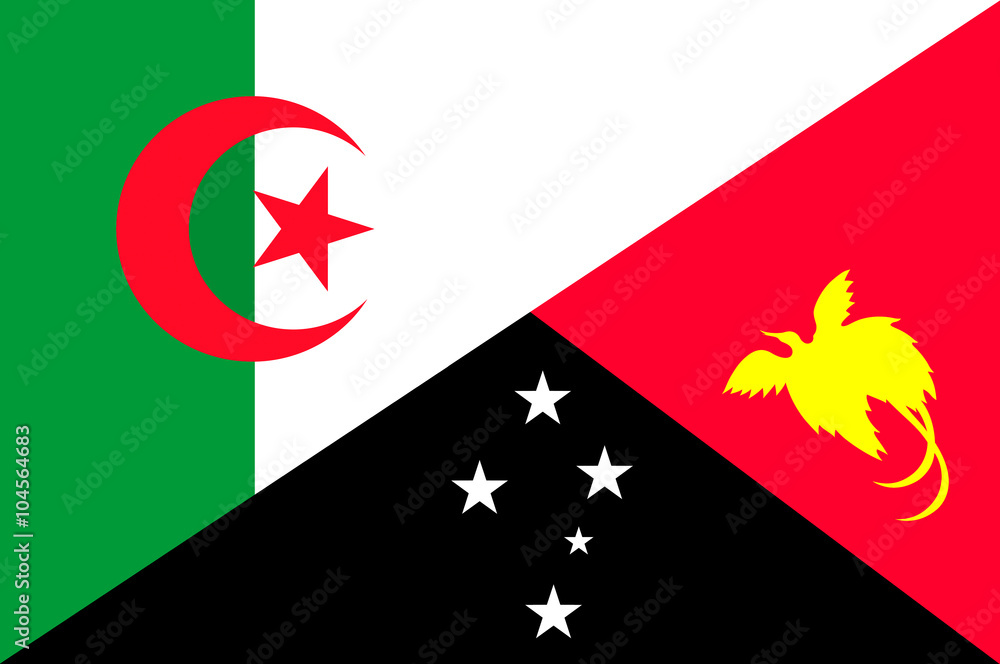 Waving flag of Papua New Guinea and Algeria Waving flag of Papua New Guinea and Algeria