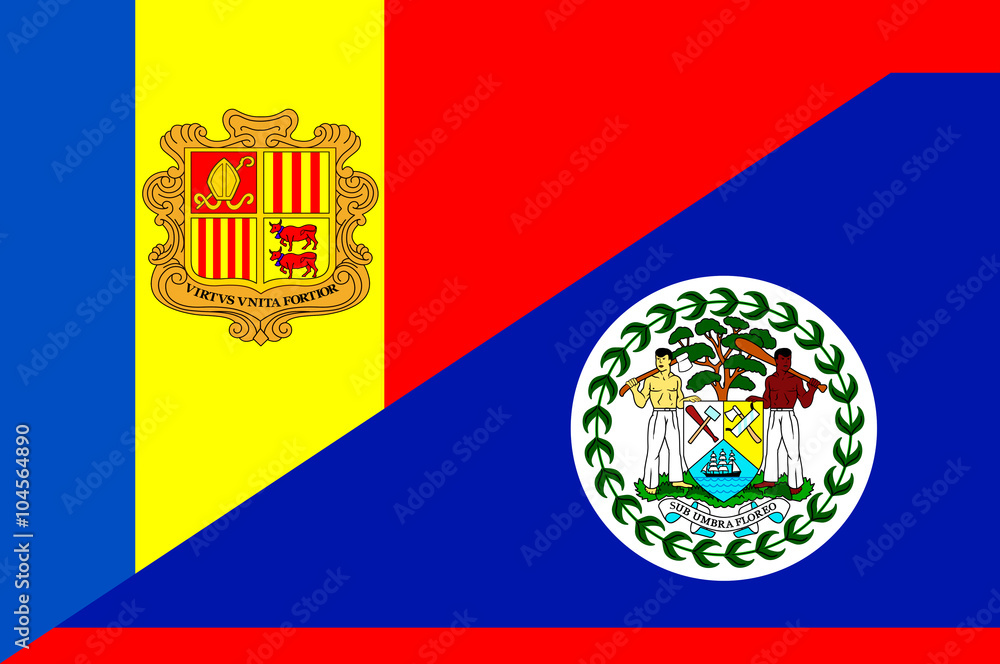 Waving flag of Belize and Andora Waving flag of Belize and Andora